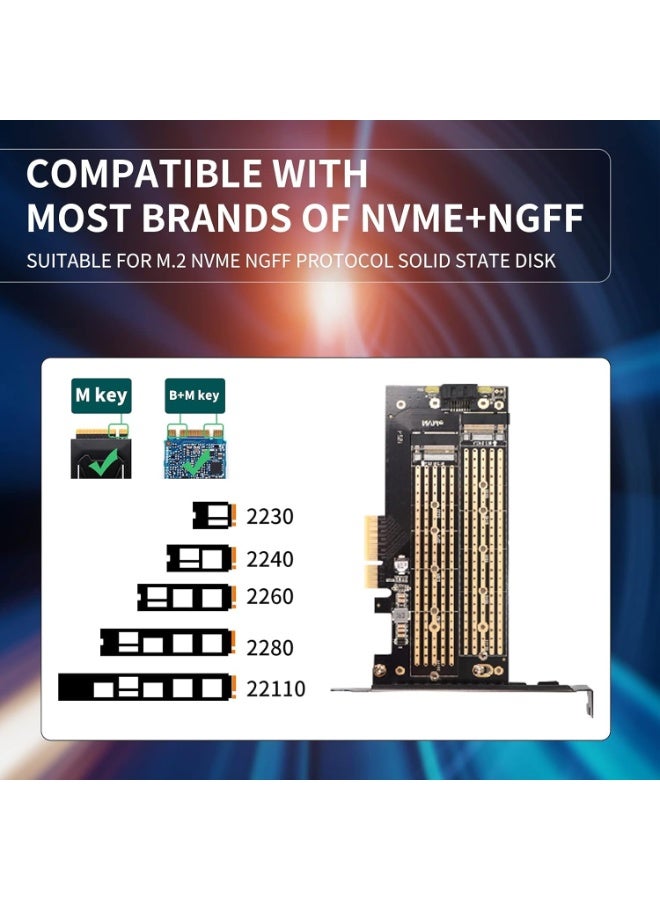 Dual M.2 PCIE Adapter,M.2 NVME(M-Key) or SATA (B-Key) SSD to PCI Express Adapter with PCI Slot Cover,Support PCIE 4.0 X4/X8/X16 Slot,Support M.2 NVME or SATA SSD - Image 5